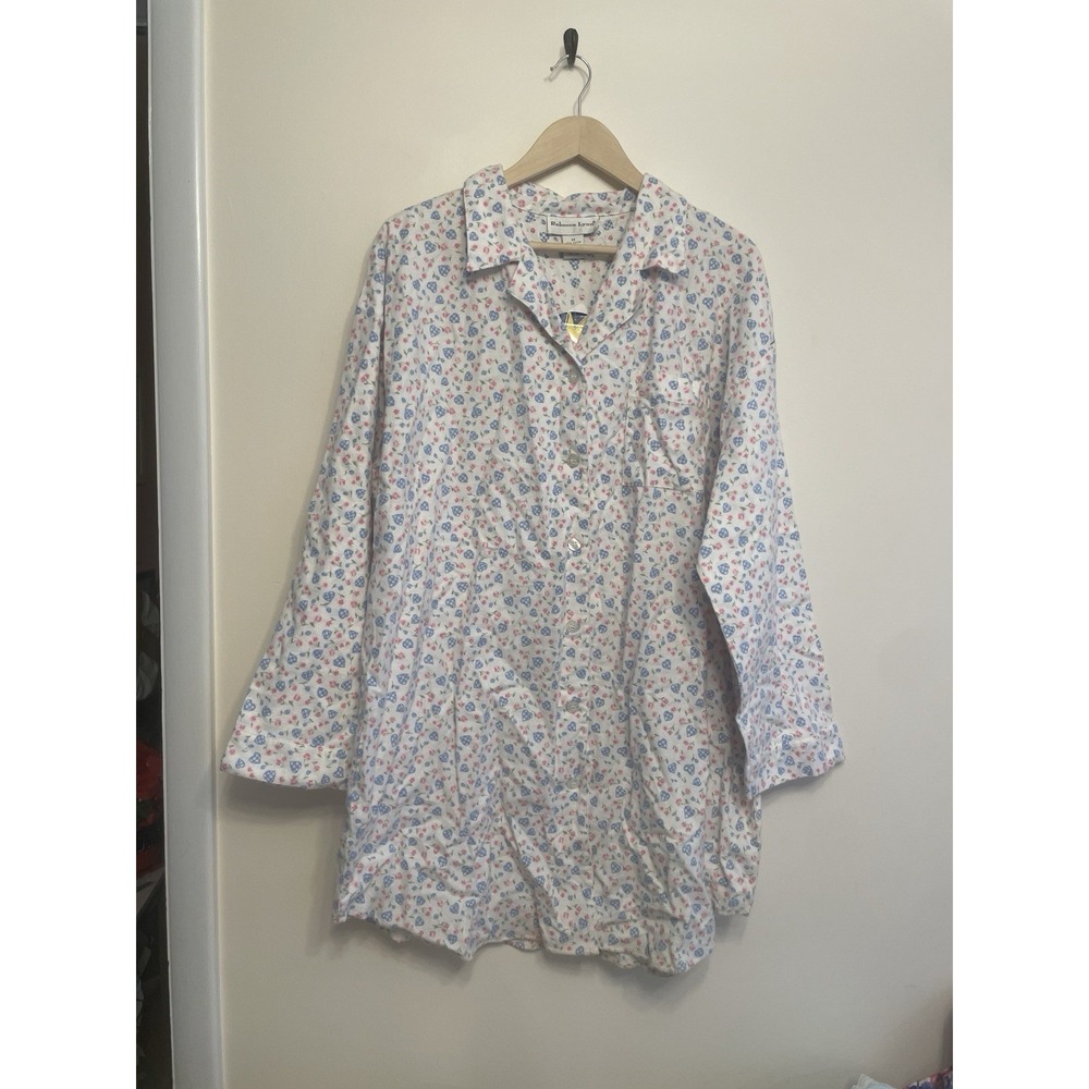 Vintage Rebecca Lynn Flannel Sleep Shirt Women 3X Floral White 100% Cotton New